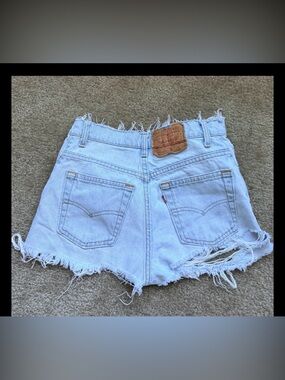 Levi's Pale Blue Distressed High-Waist Denim Shorts